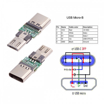 5pcs/lot Micro USB 2.0 5Pin Male Connector to USB Type-C Female Power Data PCBA Adapter for Tablet Phone Laptop CN-016-CF