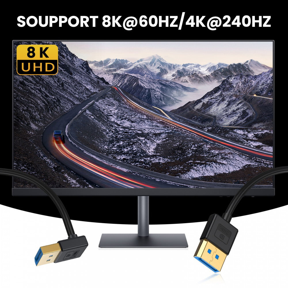 Ultrafine Down Angled DisplayPort 1.4 DP to DP Cable 8K 60hz Cable Ultra-HD UHD 4K 144hz 90 Degree for Desktop Laptop Monitor 100cm DP-011-DN