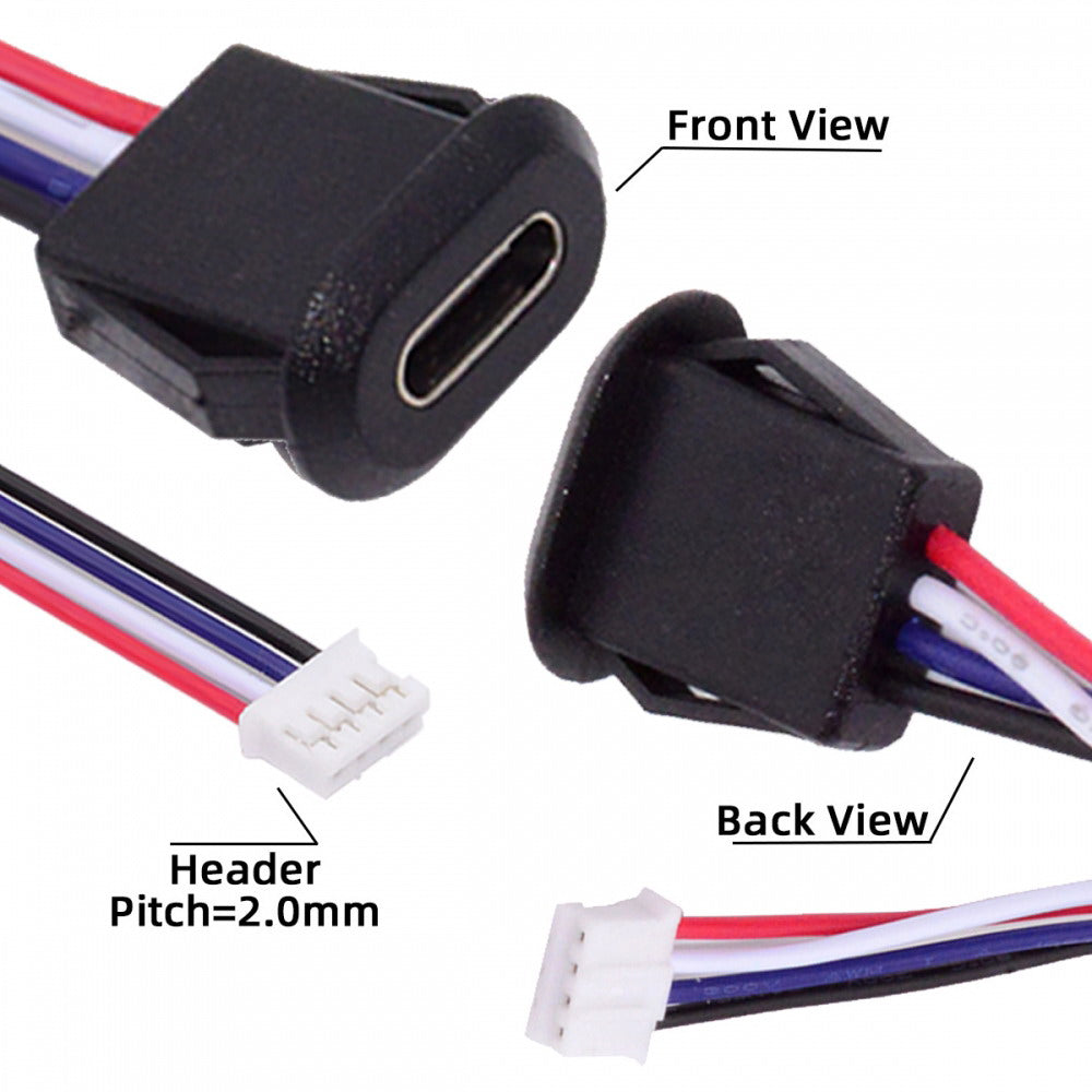 5pcs/set DIY OEM Type C Female Socket to 4Pin Header Cable Pitch=2.0mm Latch Mount Type DC 5V Power CN-025-4P