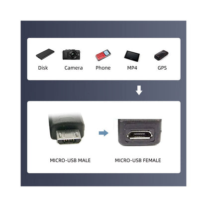 50cm Full Pin Connected Micro USB 2.0 type 5Pin Male to Female Cable for Tablet Phone MHL OTG Extension U2-096-BK-0.5M