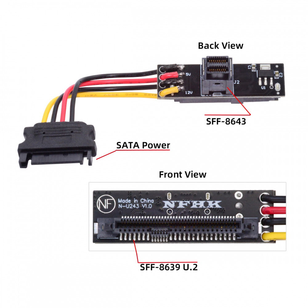 SFF-8643 PCI-E 4.0 Female to U.2 SFF-8639 U.3 NVME PCIe PCI-Express SSD Adapter for Mainboard SF-084-8643