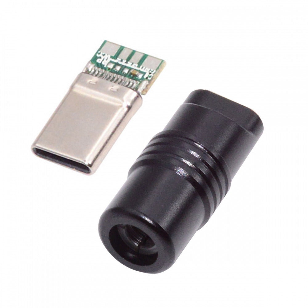 USB 3.1 Type-C Male Plug Connector Solder Type with Aluminum Alloy Shell Black Customization for 4.0mm~6.0mm Cable CN-026-BK