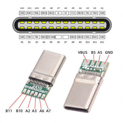 USB 3.1 Type-C Male Plug Connector Solder Type with Aluminum Alloy Shell Black Customization for 4.0mm~6.0mm Cable CN-026-BK