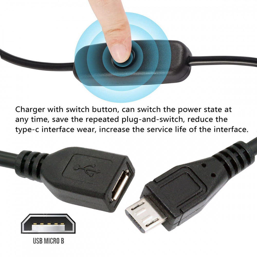 Micro USB2.0 Cable with On Off Power Switch Button Micro 5Pin Male to Female for DC 5V Desk Lamp Fan Camera PW-012-MM