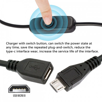 Micro USB2.0 Cable with On Off Power Switch Button Micro 5Pin Male to Female for DC 5V Desk Lamp Fan Camera PW-012-MM