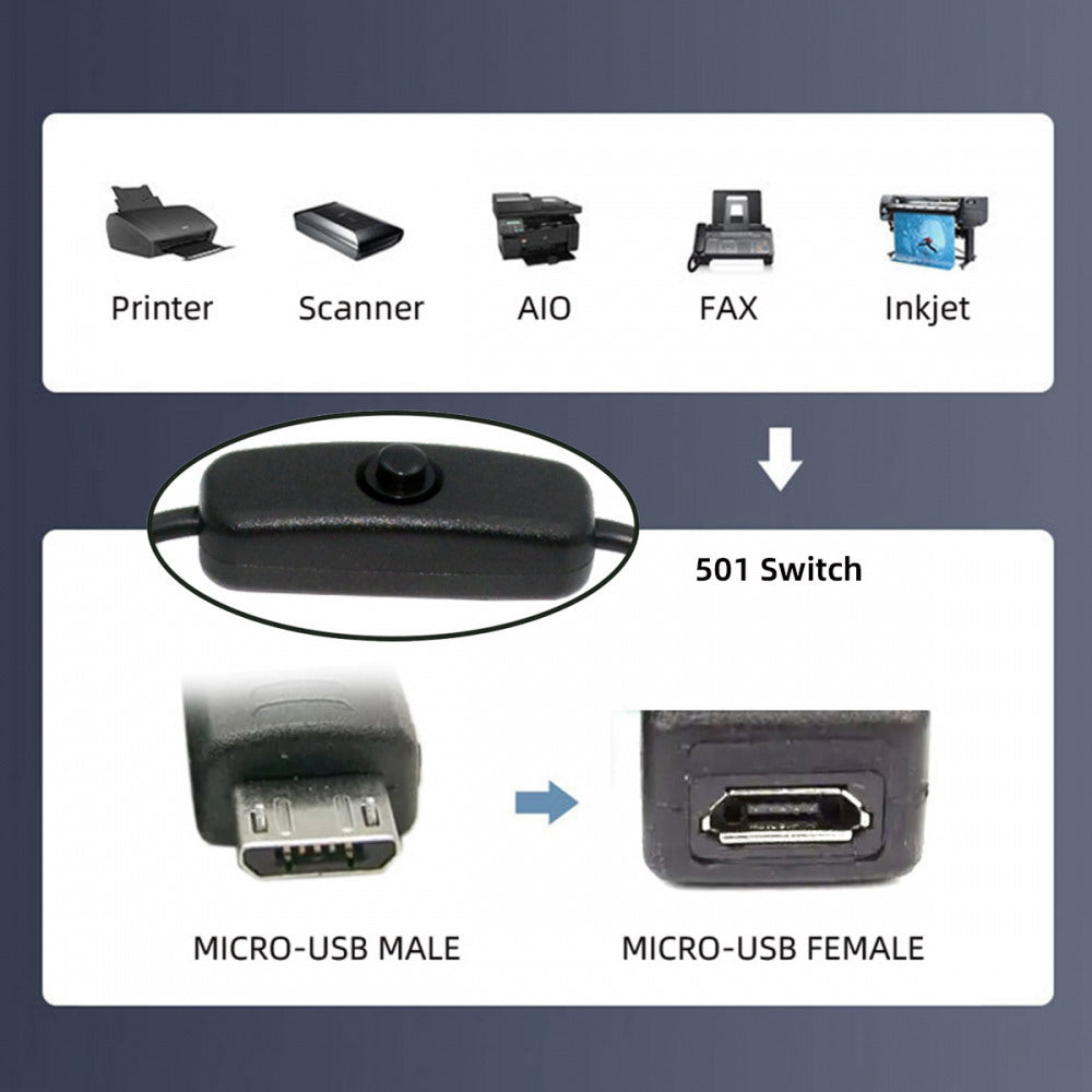Micro USB2.0 Cable with On Off Power Switch Button Micro 5Pin Male to Female for DC 5V Desk Lamp Fan Camera PW-012-MM