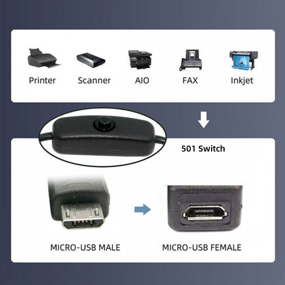 Micro USB2.0 Cable with On Off Power Switch Button Micro 5Pin Male to Female for DC 5V Desk Lamp Fan Camera PW-012-MM