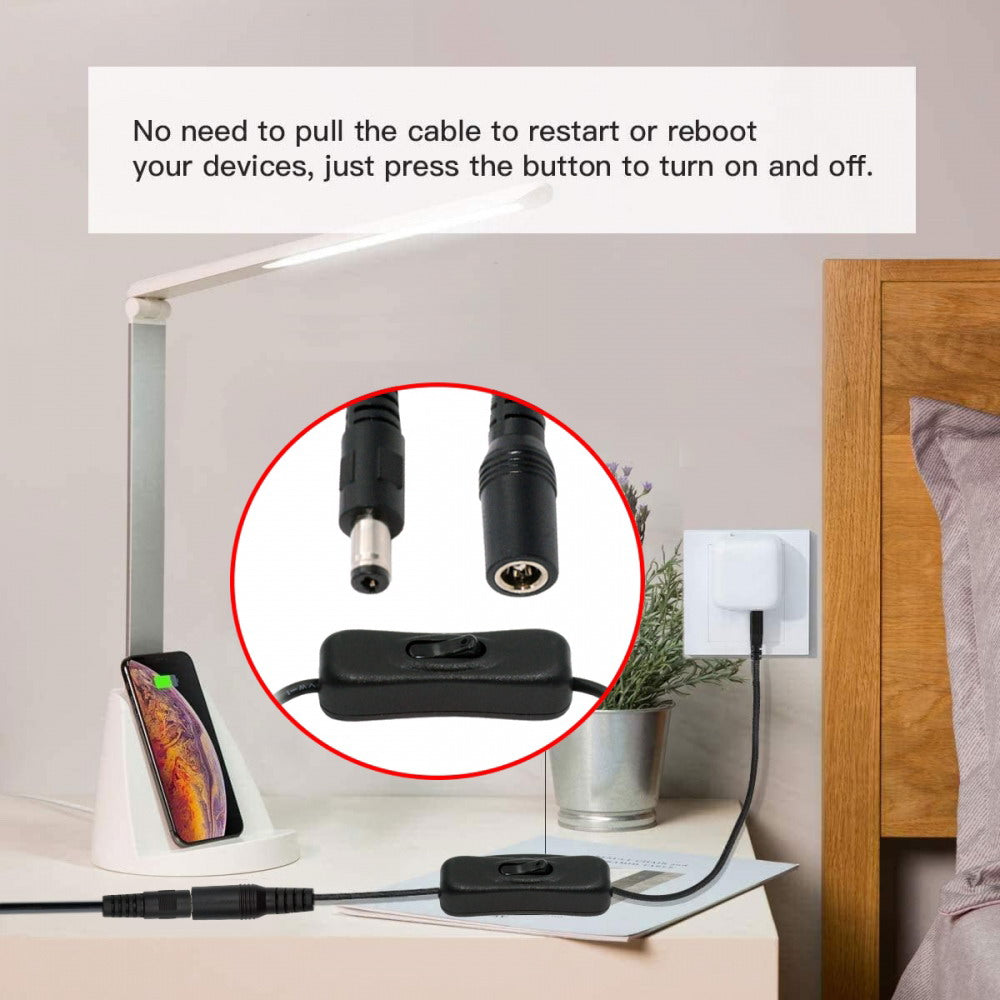 DC Cable with On Off Power Switch Button DC 5.5x2.1mm Male to Female for DC 5V Desk Lamp Fan Camera PW-012-DC