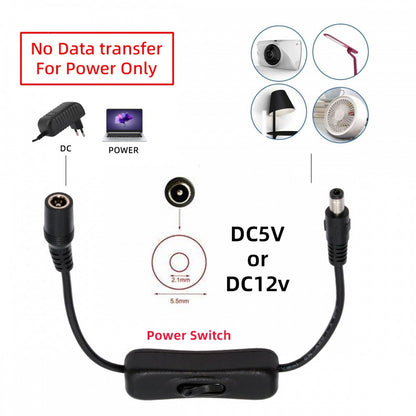 DC Cable with On Off Power Switch Button DC 5.5x2.1mm Male to Female for DC 5V Desk Lamp Fan Camera PW-012-DC