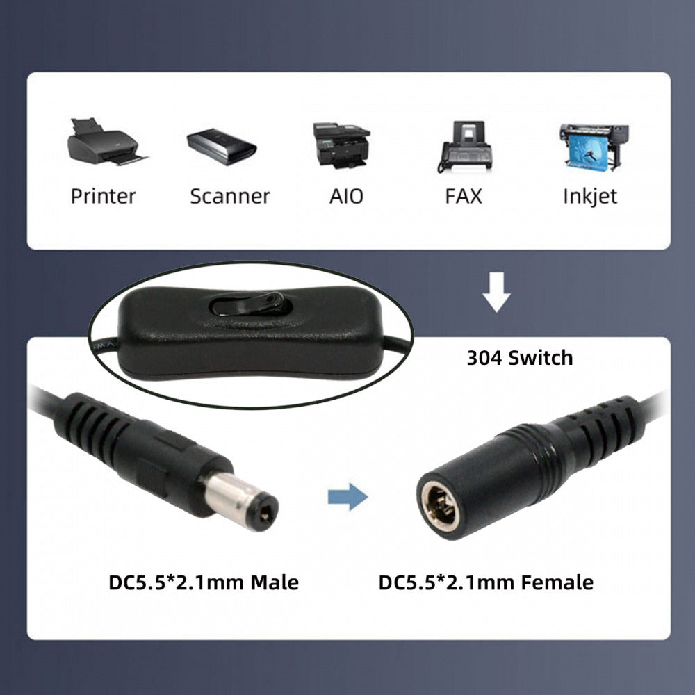 DC Cable with On Off Power Switch Button DC 5.5x2.1mm Male to Female for DC 5V Desk Lamp Fan Camera PW-012-DC