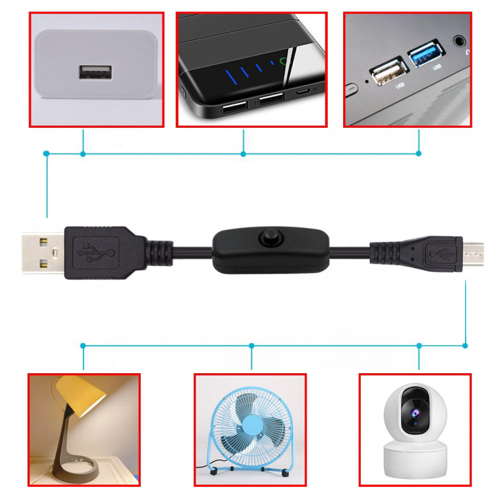 Micro USB2.0 to Type-A Cable with On Off Power Switch Button Micro 5Pin for DC 5V Desk Lamp Fan Camera PW-015-MM