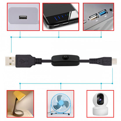 Micro USB2.0 to Type-A Cable with On Off Power Switch Button Micro 5Pin for DC 5V Desk Lamp Fan Camera PW-015-MM