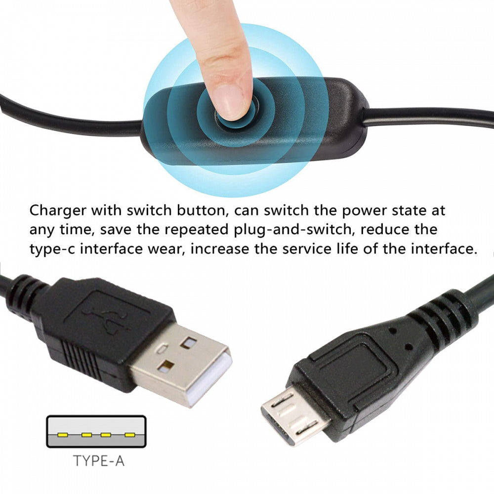 Micro USB2.0 to Type-A Cable with On Off Power Switch Button Micro 5Pin for DC 5V Desk Lamp Fan Camera PW-015-MM