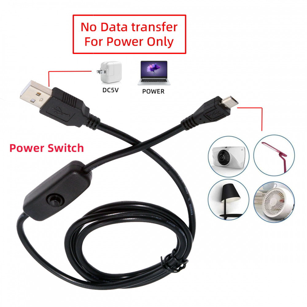 Micro USB2.0 to Type-A Cable with On Off Power Switch Button Micro 5Pin for DC 5V Desk Lamp Fan Camera PW-015-MM