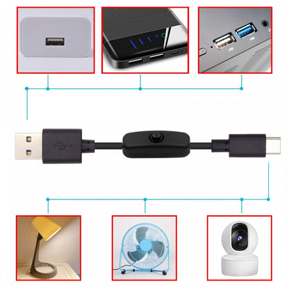 Type-C USB2.0 to Type-A Cable with On Off Power Switch Button USB-C for DC 5V Desk Lamp Fan Camera PW-015-TC