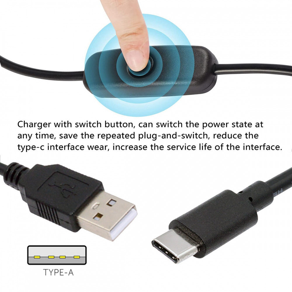 Type-C USB2.0 to Type-A Cable with On Off Power Switch Button USB-C for DC 5V Desk Lamp Fan Camera PW-015-TC