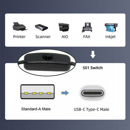 Type-C USB2.0 to Type-A Cable with On Off Power Switch Button USB-C for DC 5V Desk Lamp Fan Camera PW-015-TC