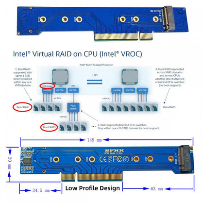 Low Profile Dual 2x NVME M.2 SSD to PCIE Express Gen4 X8 X16 Raid Card VROC Raid0 Hyper Adapter SA-012-LP