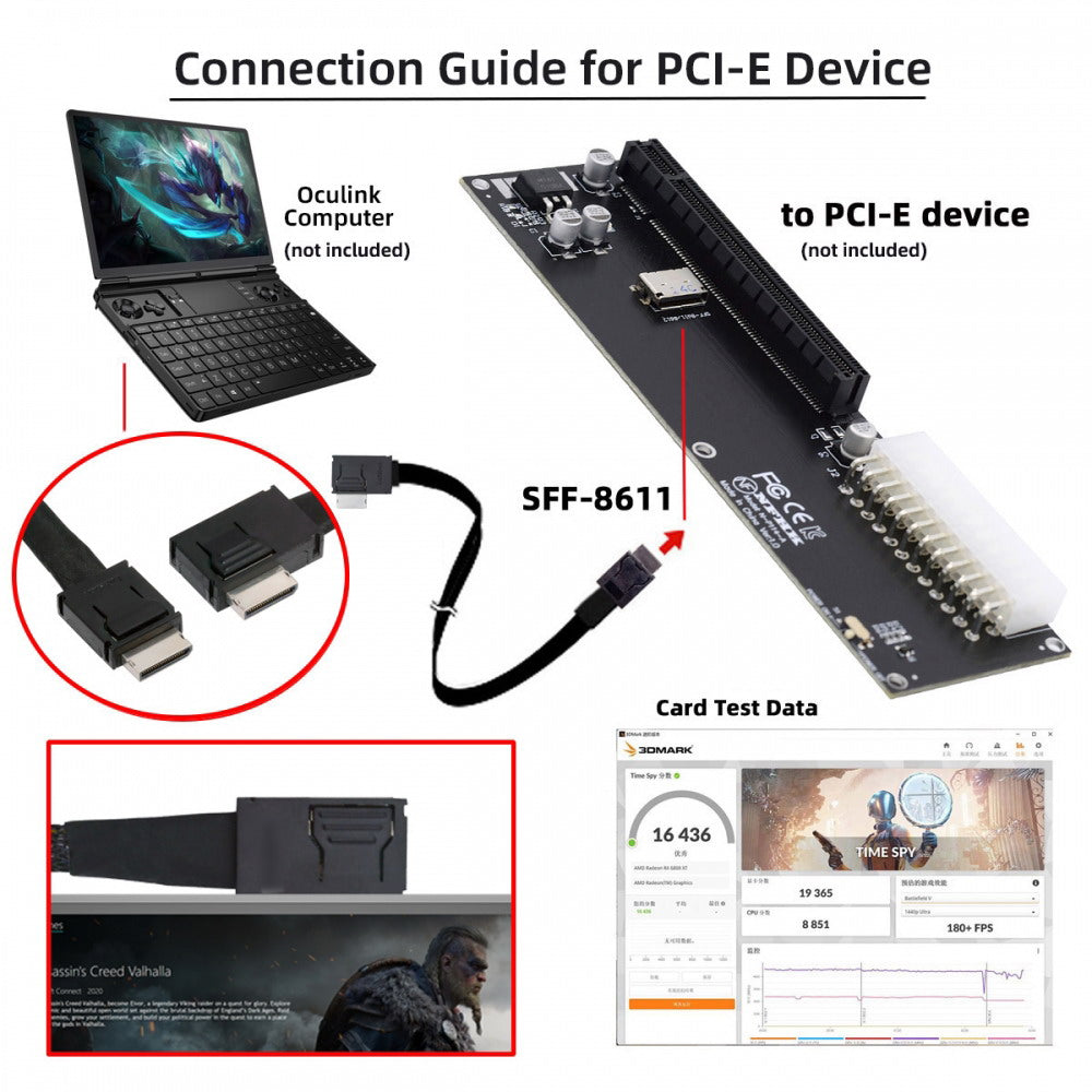 Left Angled 90 Degree OcuLink PCIe 4.0 PCI-Express SFF-8611 4i to SFF-8611 Data Active Cable for eGPU SSD 50cm SF-014-LE