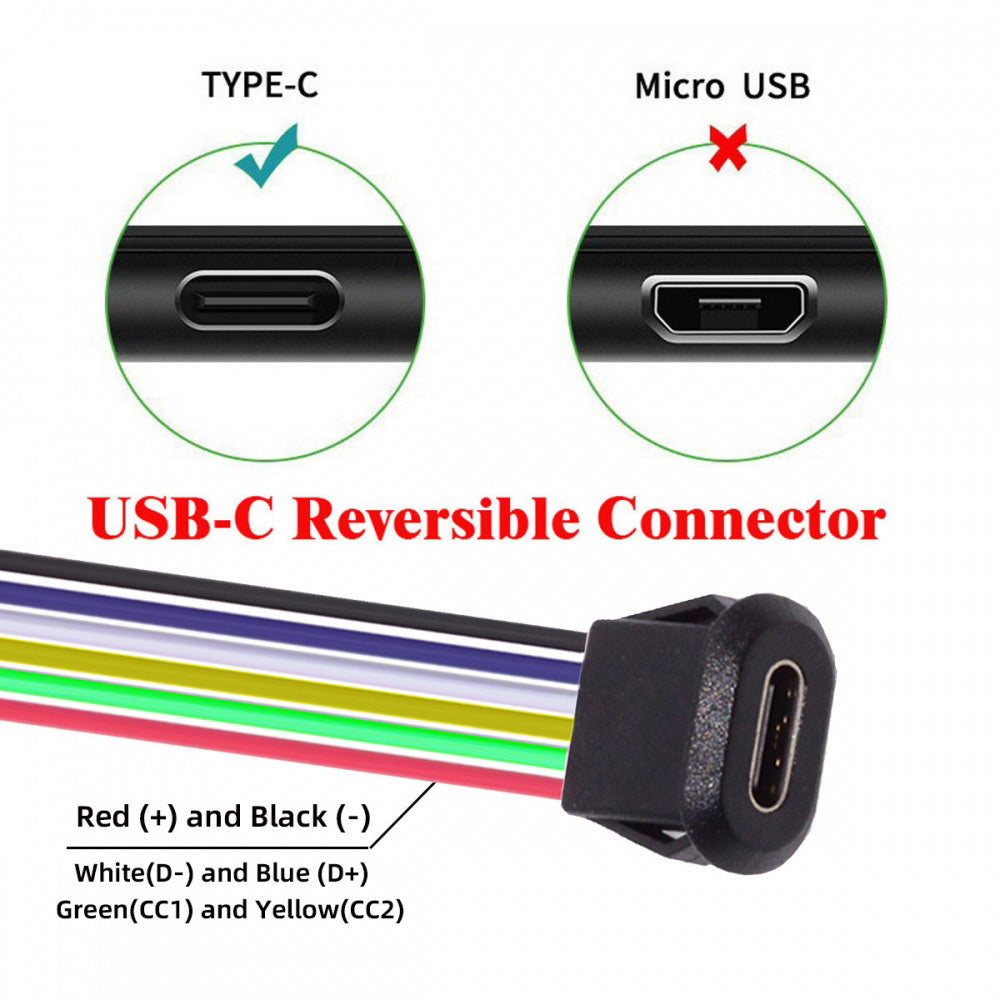 5pcs/set DIY OEM Type C Female Socket to 6Pin Header Cable Pitch=2.0mm Latch Mount Type DC 5V/20V PD Power CN-025-6P