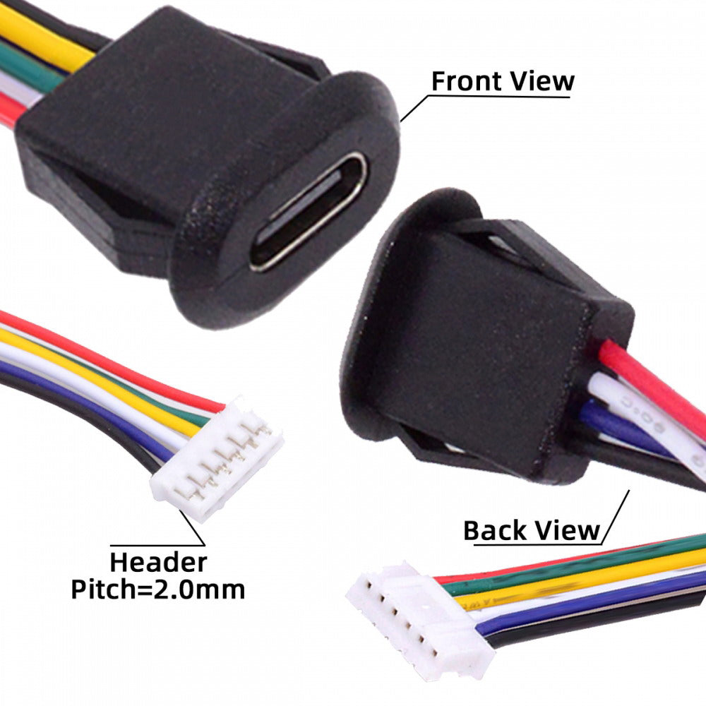 5pcs/set DIY OEM Type C Female Socket to 6Pin Header Cable Pitch=2.0mm Latch Mount Type DC 5V/20V PD Power CN-025-6P