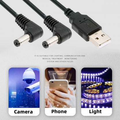 USB Type-A Male to Dual 5.5x2.1mm DC 5V Power Plug Splitter Right Angled 90 Degree Connector Charge Cable U2-077-RI