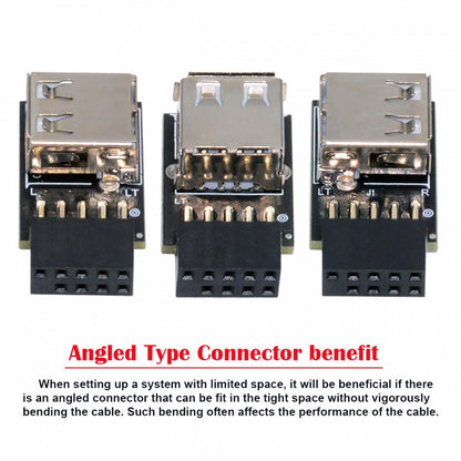 3pcs/set 9Pin/10Pin Motherboard Front Panel Header Female to Single USB 2.0 Female Adapter Vertical Angled Type 90 Degree U2-075-1P