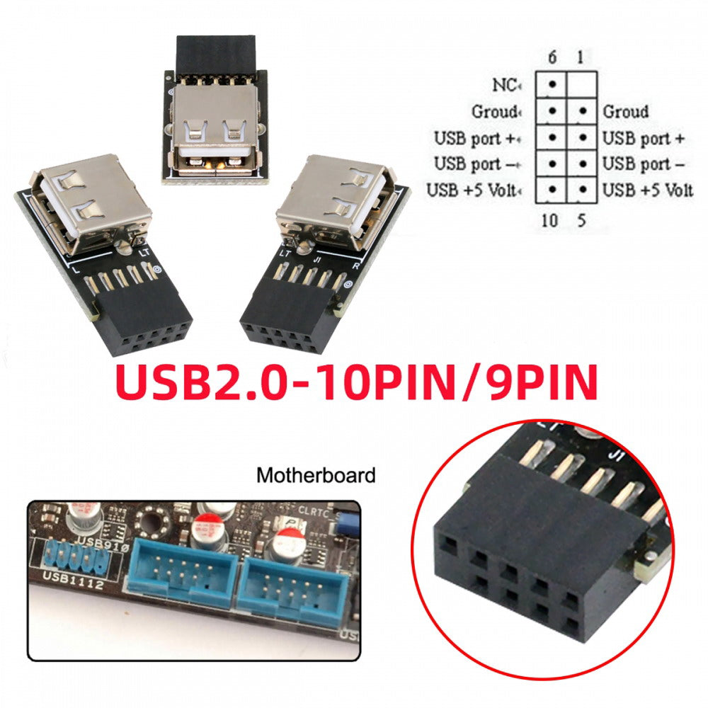 3pcs/set 9Pin/10Pin Motherboard Front Panel Header Female to Single USB 2.0 Female Adapter Vertical Angled Type 90 Degree U2-075-1P