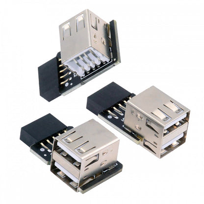 3pcs/set 9Pin/10Pin Motherboard Front Panel Header Female to Dual USB 2.0 Female Adapter Vertical Angled Type 90 Degree U2-075-2P