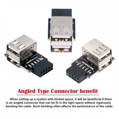 3pcs/set 9Pin/10Pin Motherboard Front Panel Header Female to Dual USB 2.0 Female Adapter Vertical Angled Type 90 Degree U2-075-2P