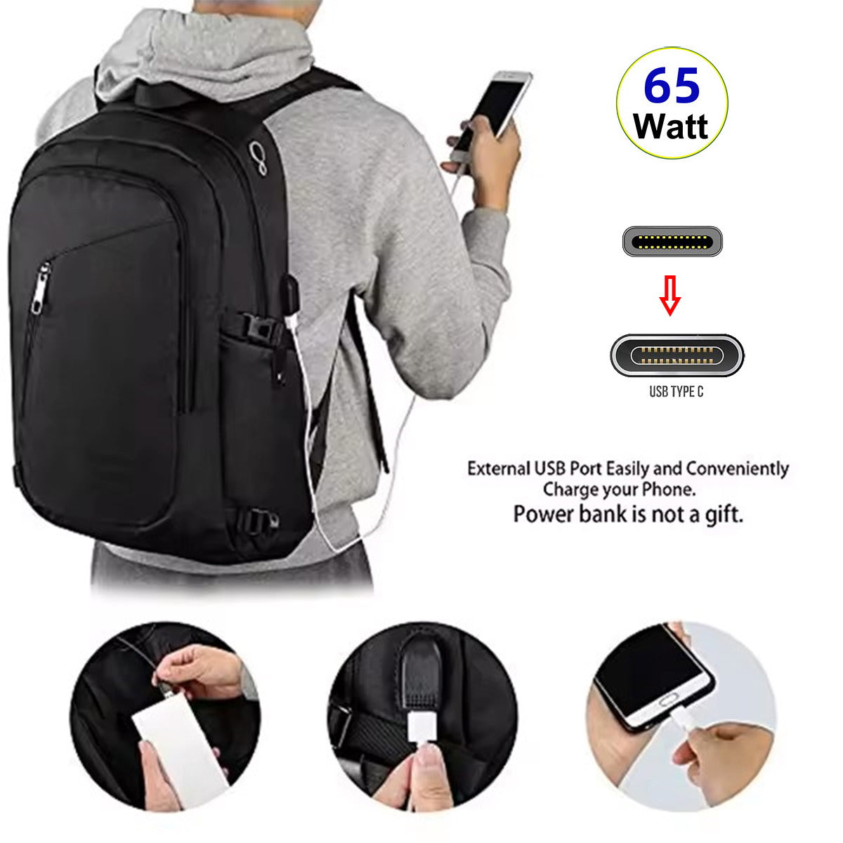 USB-C 65W Type-C Male to Female Extension Cable for Backpack Charging Practical Convenient Outdoor Travel Camping External UC-172