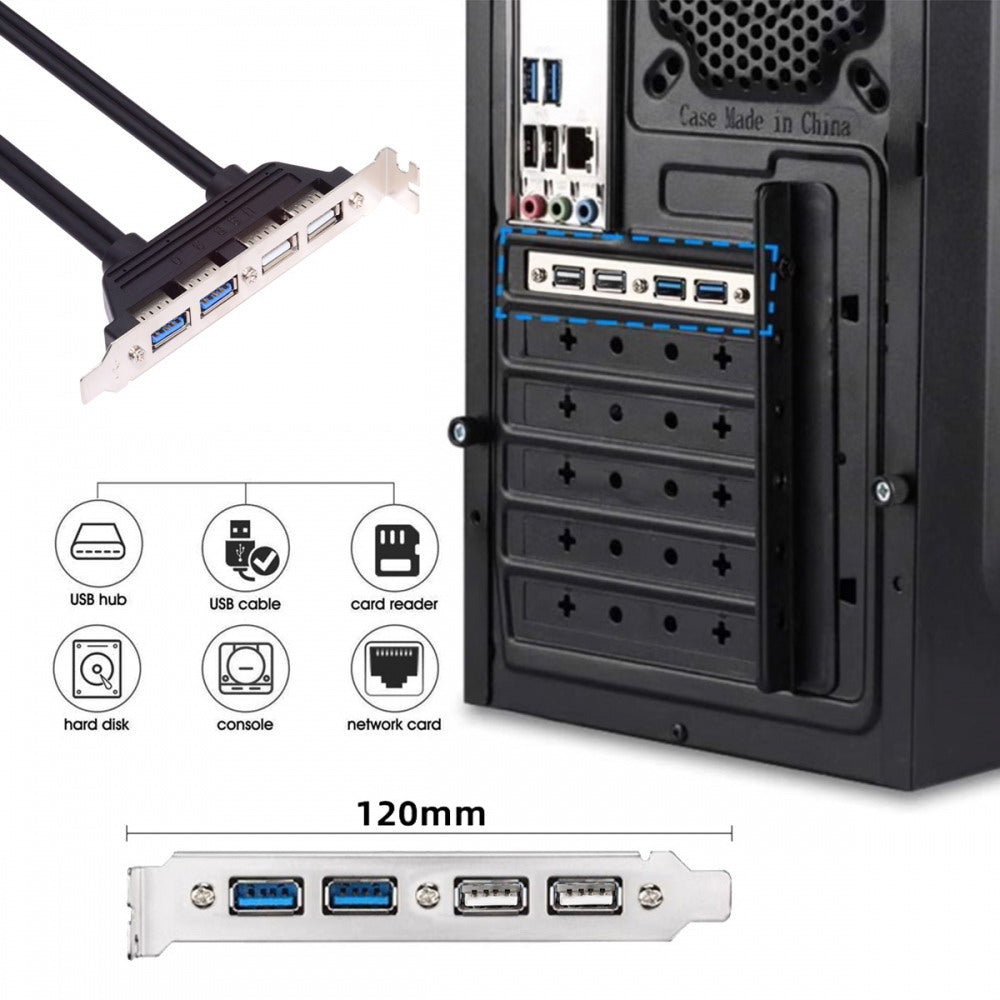 Internal Four USB2.0 & USB 3.0 Female Mount Panel to Motherboard 9pin 19pin 20pin Baffle Cable with PCI Bracket 50cm U3-066-U2