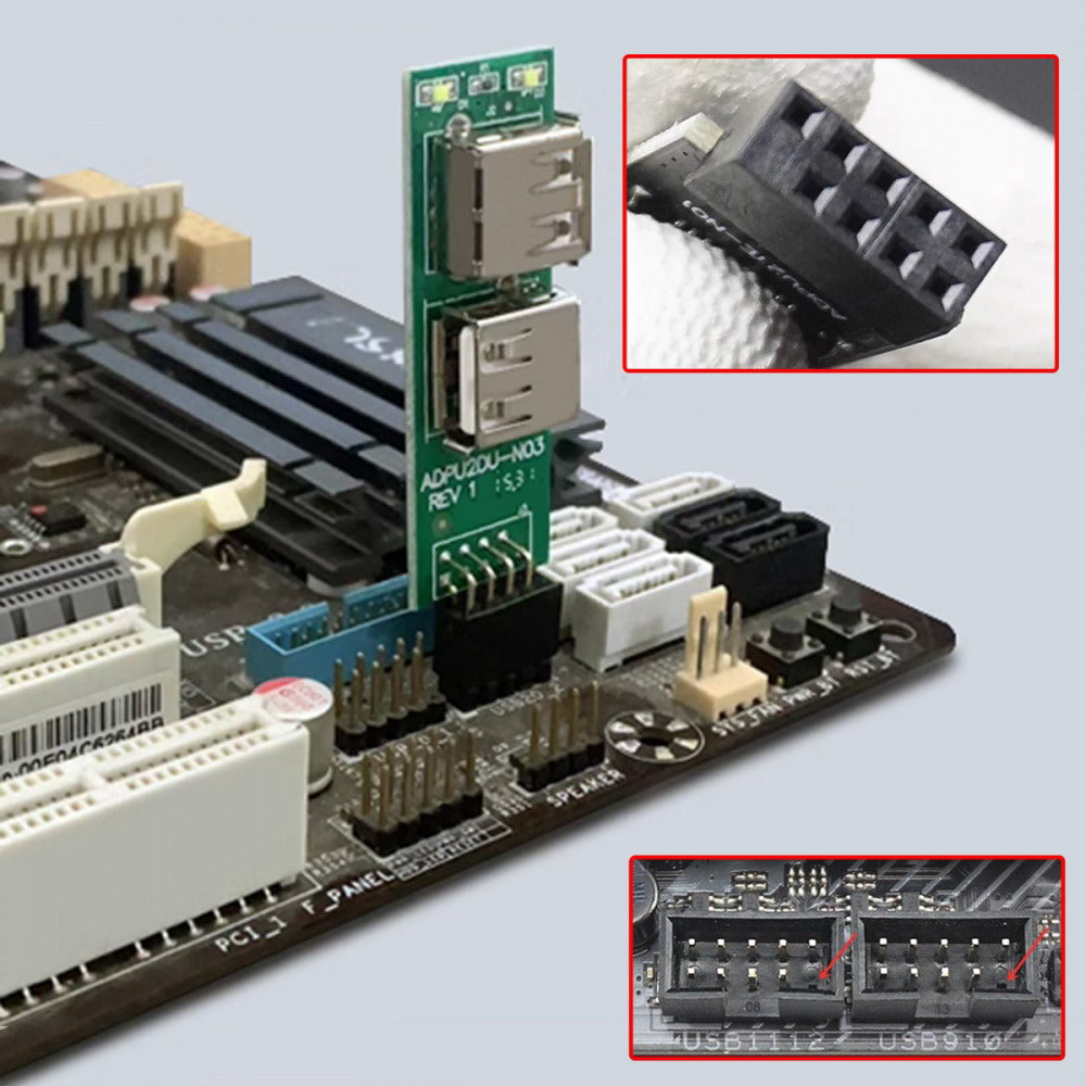 3pcs/set 9Pin USB2.0 Motherboard Front Panel Header Female to Dual USB Female Adapter Vertical Horizontal Type U2-075-9P