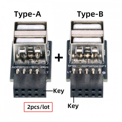 2pcs/lot 9Pin 10Pin Motherboard Female Header to Dual USB 2.0 Female Adapter Horizontal Type U2-029-AF002
