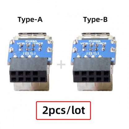 2pcs 9Pin/10Pin Motherboard Female Header to Dual USB 2.0 Female Adapter Vertical Type U2-029-AF001