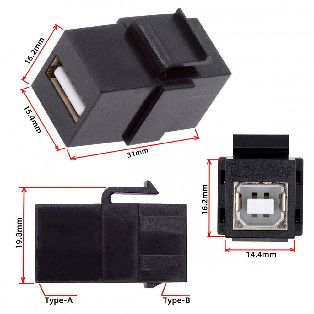 USB2.0 A Female to Type-B Female Extension Keystone Jack Coupler Adapter for Wall Plate Panel USB Cable U2-078-AFBF