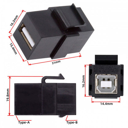 USB2.0 A Female to Type-B Female Extension Keystone Jack Coupler Adapter for Wall Plate Panel USB Cable U2-078-AFBF