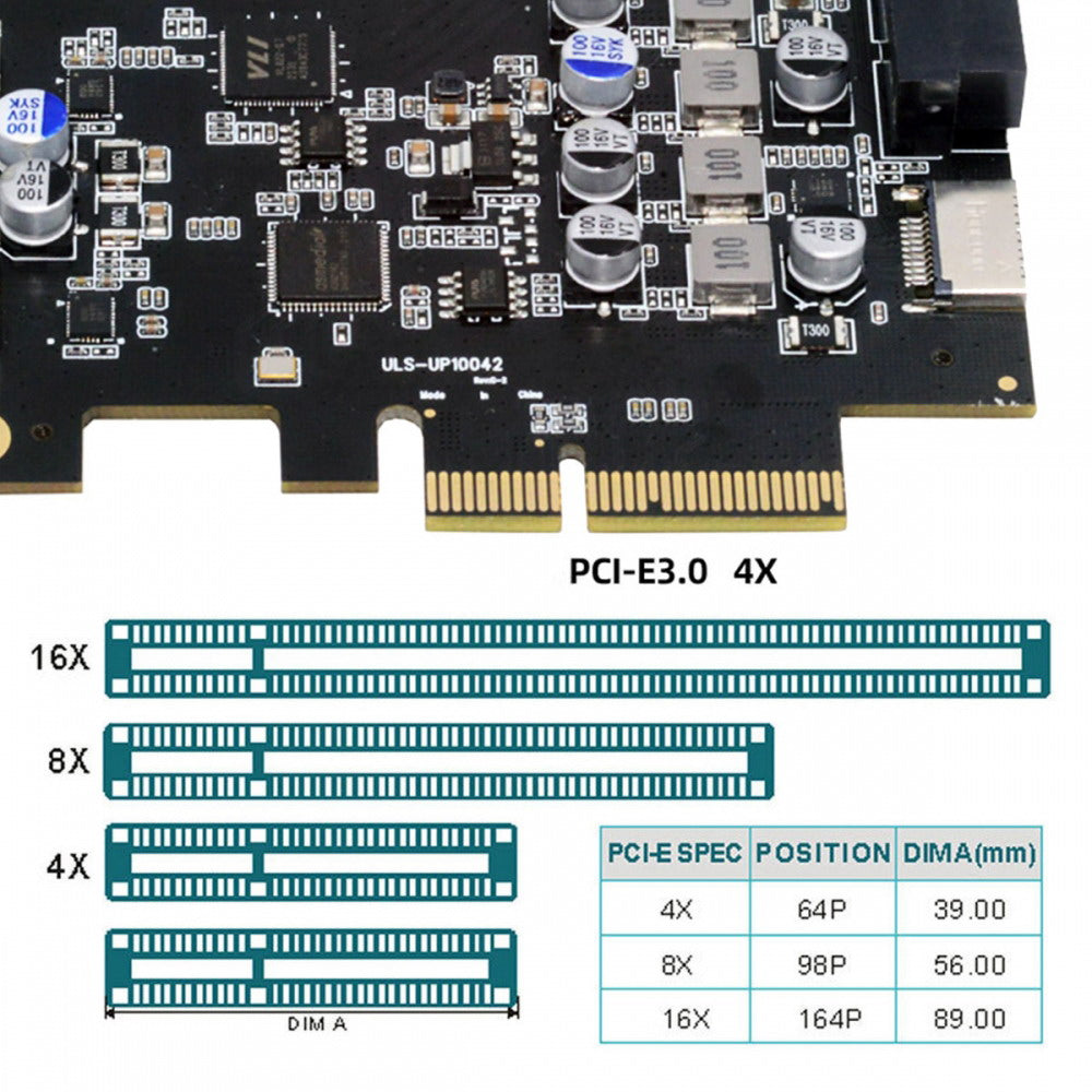 Type-E USB 3.1 Front Panel Socket & USB3.0 19Pin/20Pin & Dual Type-C USB-C to PCI-E Express Card Adapter ASM3142 VL822 UC-083-4P