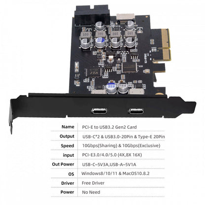 Type-E USB 3.1 Front Panel Socket & USB3.0 19Pin/20Pin & Dual Type-C USB-C to PCI-E Express Card Adapter ASM3142 VL822 UC-083-4P