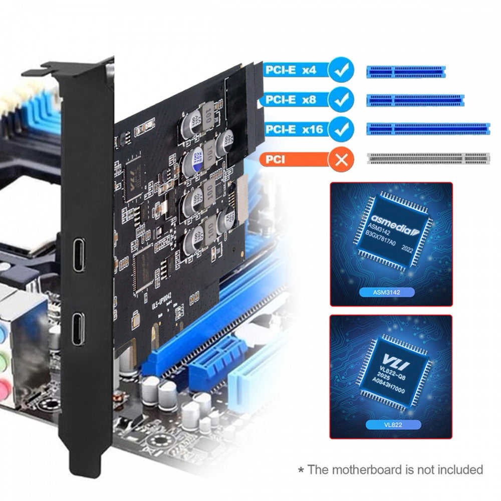 Type-E USB 3.1 Front Panel Socket & USB3.0 19Pin/20Pin & Dual Type-C USB-C to PCI-E Express Card Adapter ASM3142 VL822 UC-083-4P
