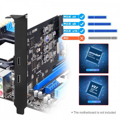 Type-E USB 3.1 Front Panel Socket & USB3.0 19Pin/20Pin & Dual Type-C USB-C to PCI-E Express Card Adapter ASM3142 VL822 UC-083-4P