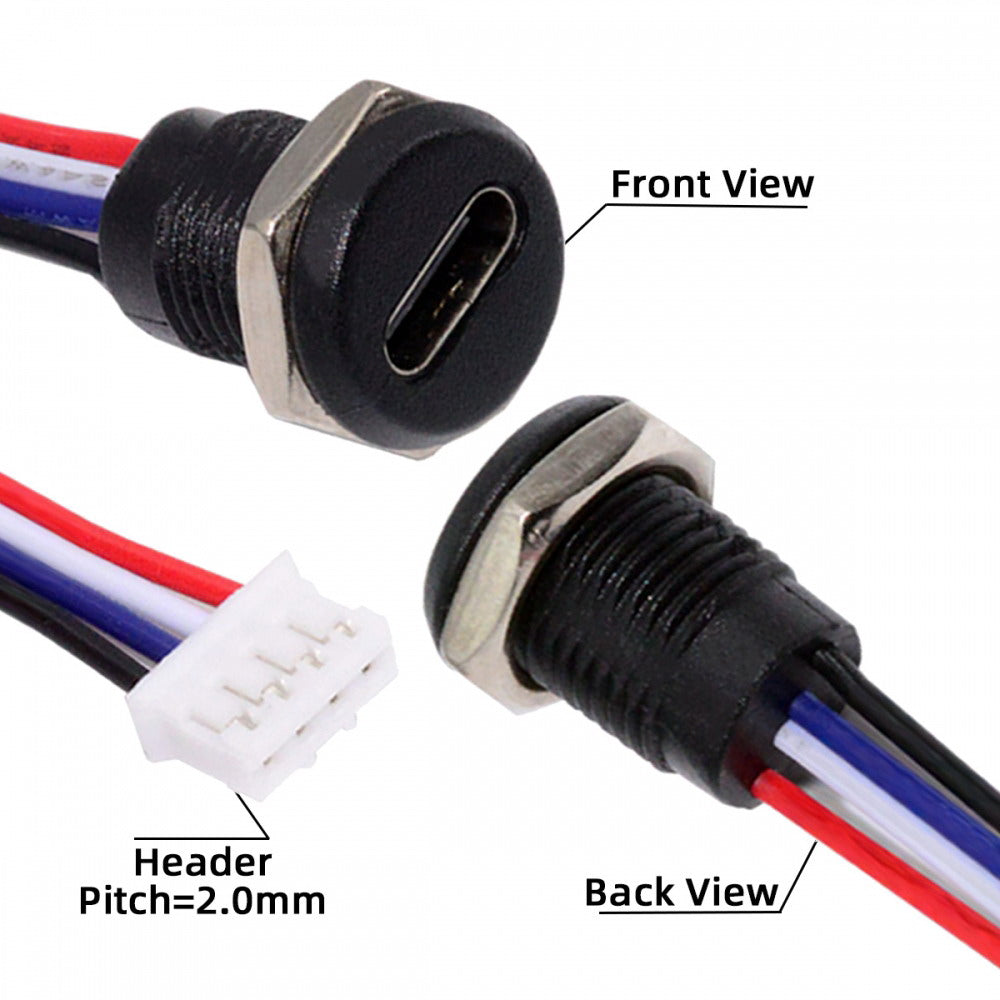 5pcs/set DIY OEM Type C Female Socket to 4Pin Header Cable Pitch=2.0mm Panel Mount Type DC 5V Power Data CN-015-4P