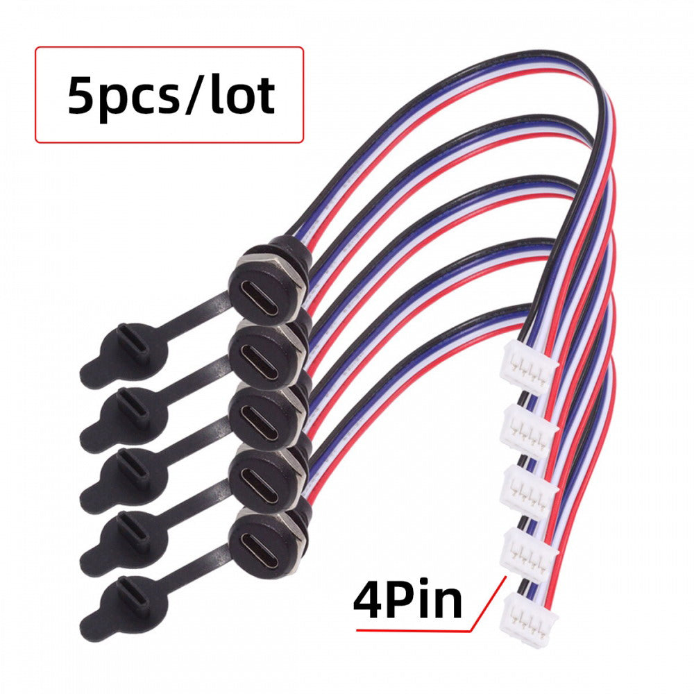 5pcs/set DIY OEM Type C Female Socket to 4Pin Header Cable Pitch=2.0mm Panel Mount Type DC 5V Power Data CN-015-4P