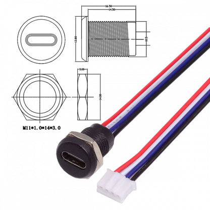 5pcs/set DIY OEM Type C Female Socket to 4Pin Header Cable Pitch=2.0mm Panel Mount Type DC 5V Power Data CN-015-4P