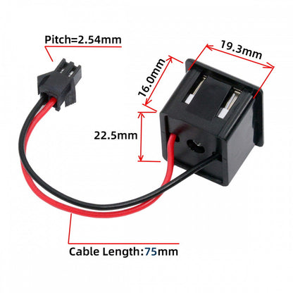 DIY OEM Dual Type-A Female Socket to 2Pin Header Cable Pitch=2.54mm Latch Mount Type DC 5V Power CN-028-AF