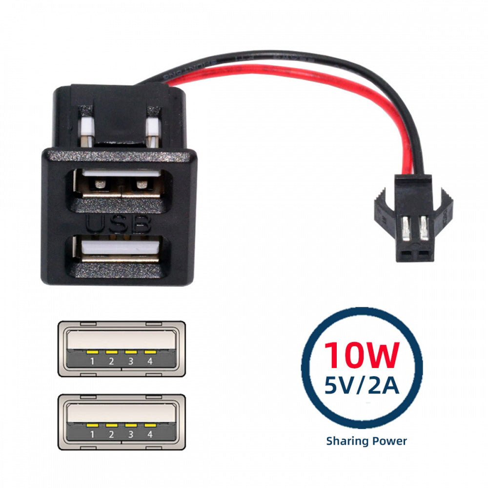 DIY OEM Dual Type-A Female Socket to 2Pin Header Cable Pitch=2.54mm Latch Mount Type DC 5V Power CN-028-AF