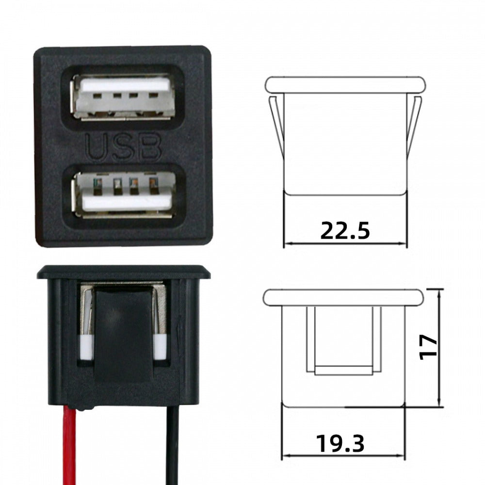 DIY OEM Dual Type-A Female Socket to 2Pin Header Cable Pitch=2.54mm Latch Mount Type DC 5V Power CN-028-AF