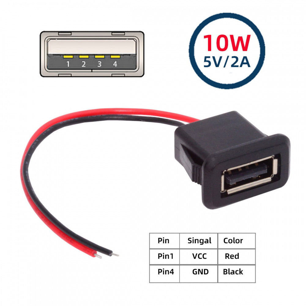 2pcs/set DIY OEM Type A Female Socket to 2Pin Open Cable Latch Mount Type DC 5V Power CN-027-2P