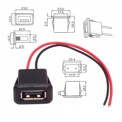 2pcs/set DIY OEM Type A Female Socket to 2Pin Open Cable Latch Mount Type DC 5V Power CN-027-2P