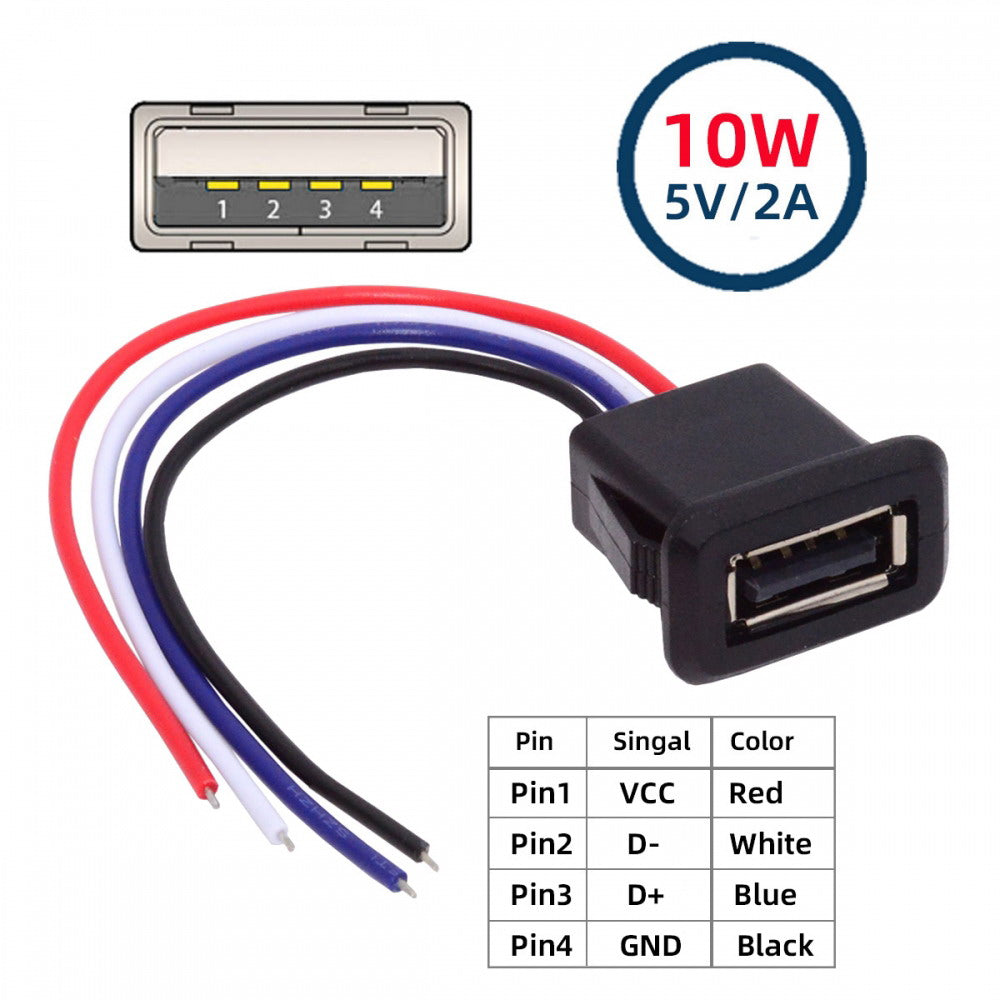2pcs/set DIY OEM Type A Female Socket to 4Pin Open Cable Latch Mount Type DC 5V Power Data CN-027-4P